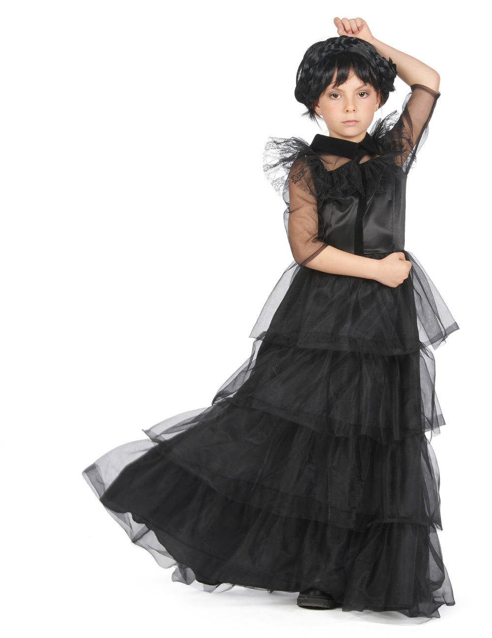 Déguisement robe de bal gothique pour fille noire avec jupe à volants
