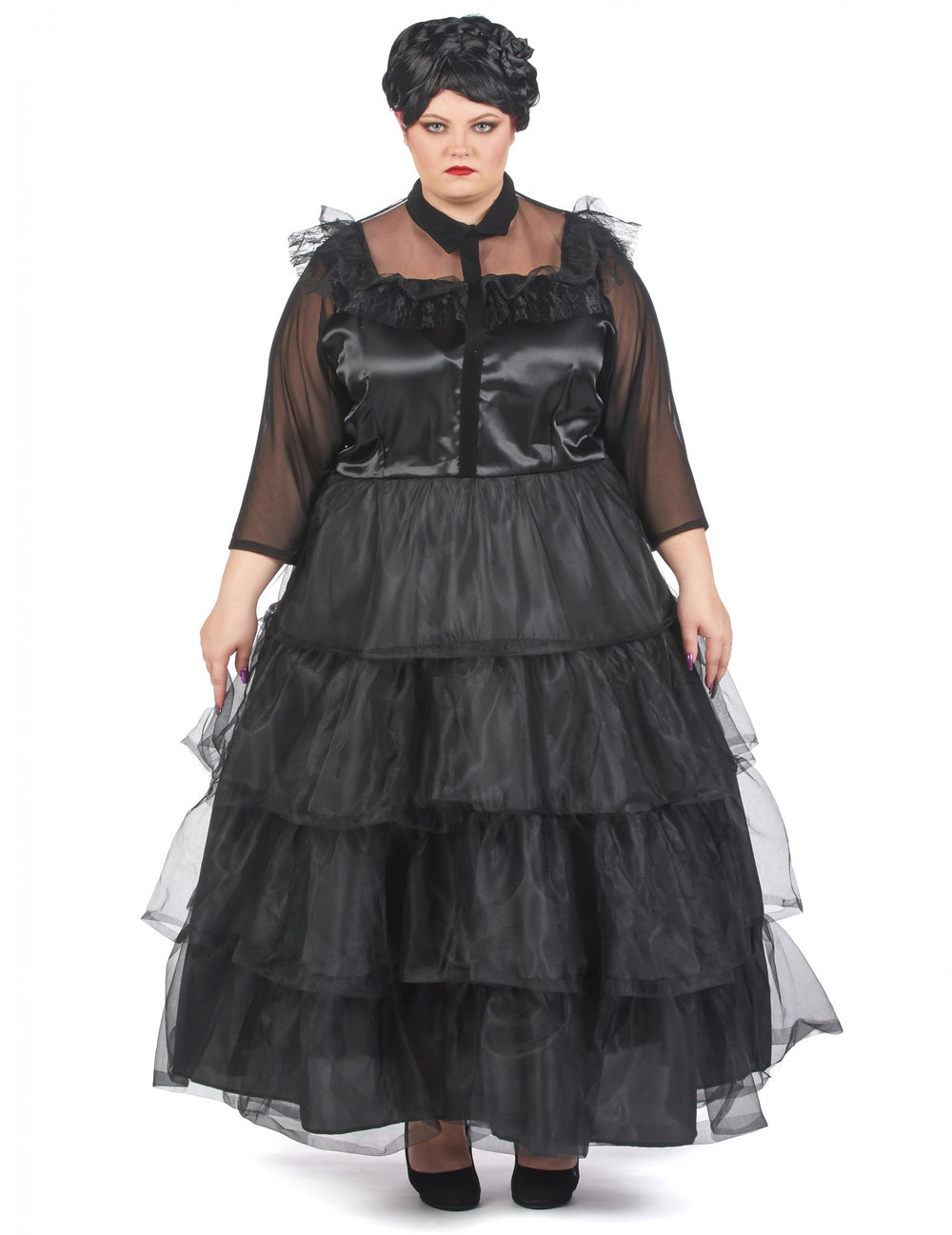 Déguisement robe de bal gothique pour femme noire à volants