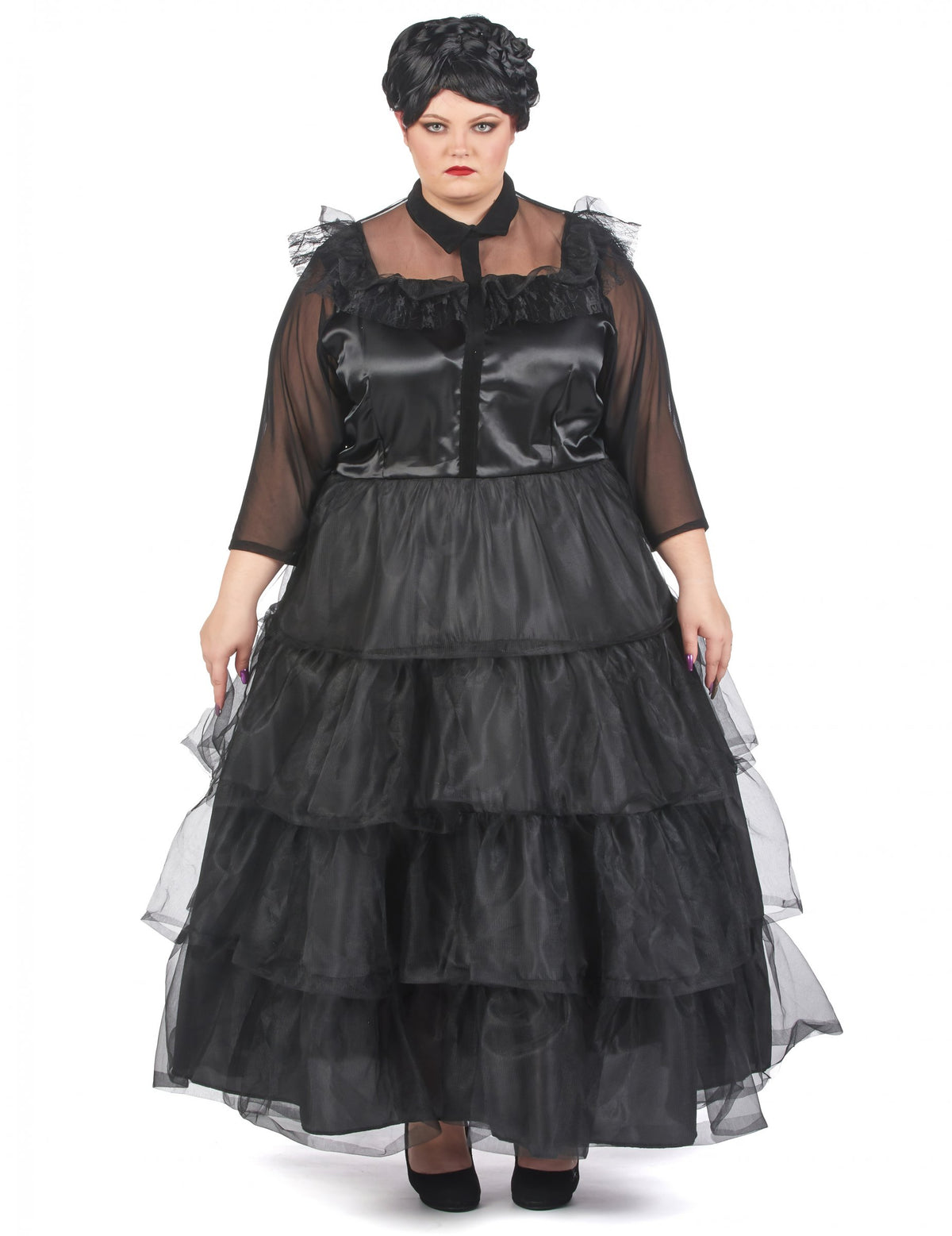 Déguisement robe de bal gothique pour femme noire à volants