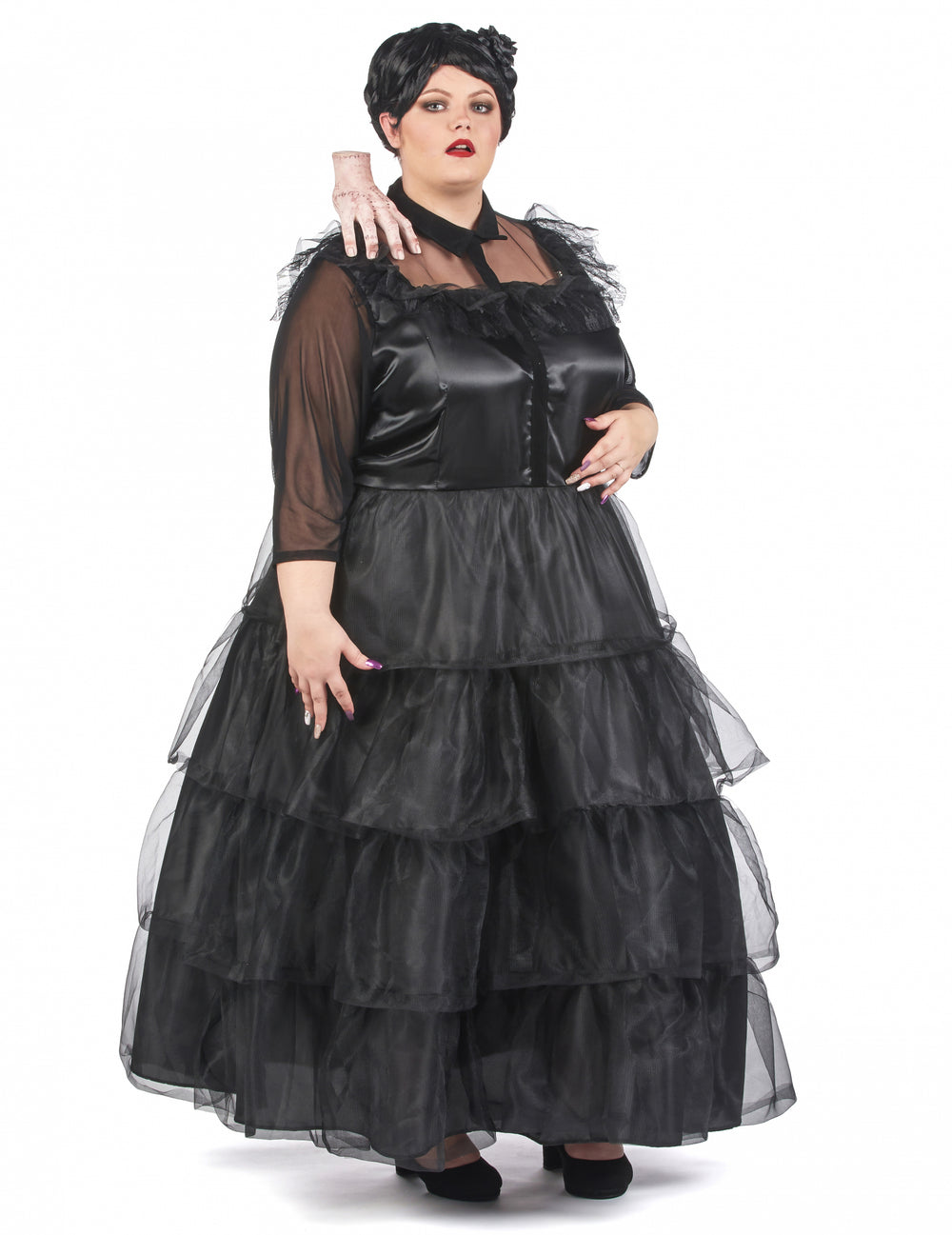 Détail de la main accessoire sur l'épaule du déguisement robe de bal gothique