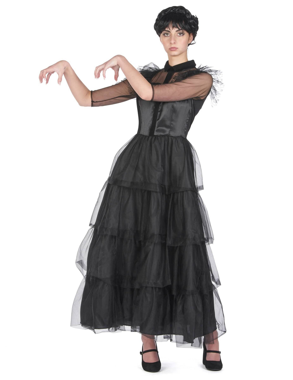Vue de profil du déguisement robe de bal gothique pour femme