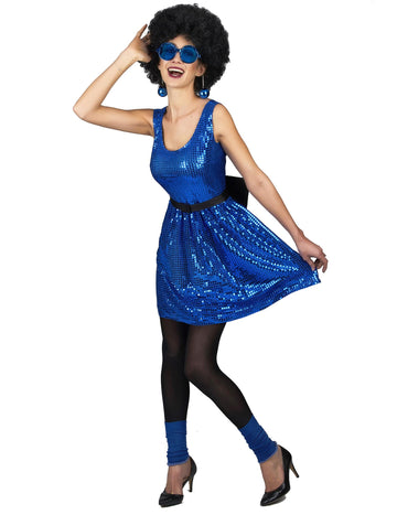 Blue Disco Disco Dress paillet s veľkým uzlom ženy