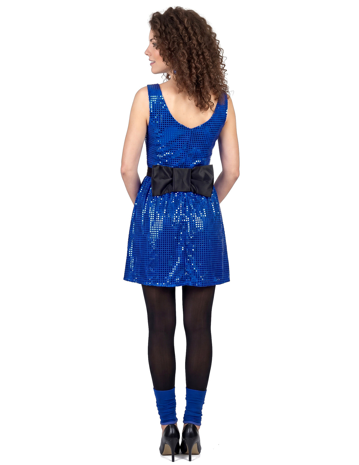 Blue Disco Disco Dress paillet s veľkým uzlom ženy