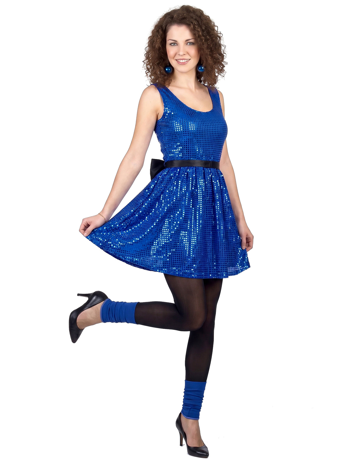 Blue Disco Disco Dress paillet s veľkým uzlom ženy