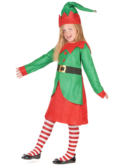 Vue de profil du déguisement robe elfe de Noël pour fille