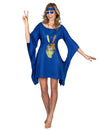 Déguisement robe hippie peace et love pour femme bleue