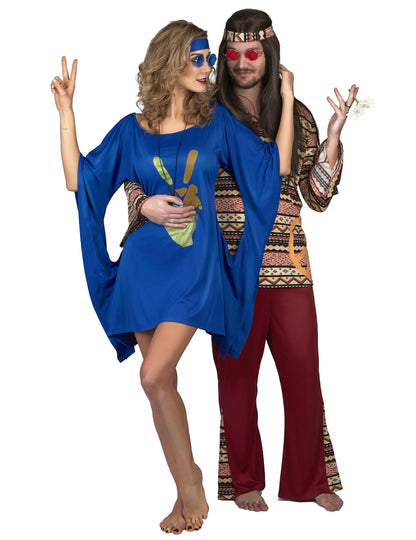 Modré hippie šaty kostýmy pokoj a láska