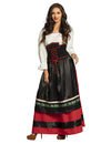 Déguisement robe longue Bavaroise pour femme rouge et noir avec corset à lacets
