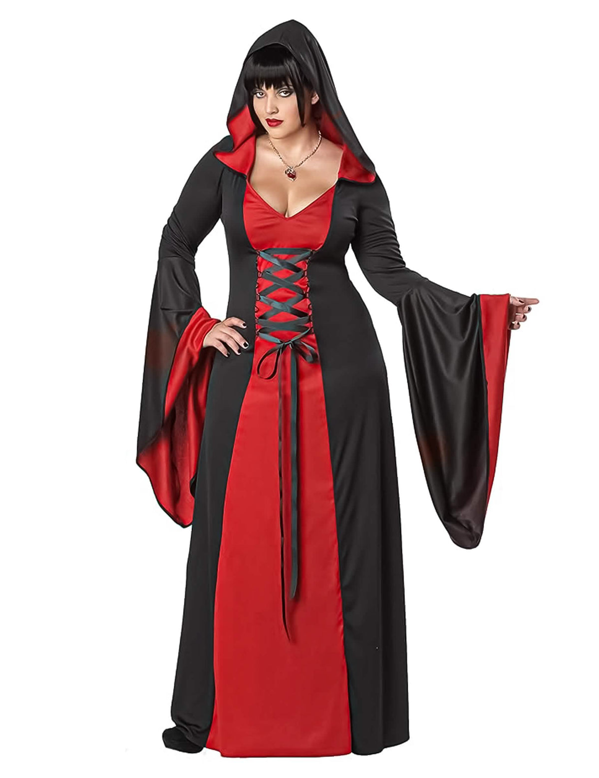 Kostým šaty Maleficent s kapucňou pre ženu čierna a červená
