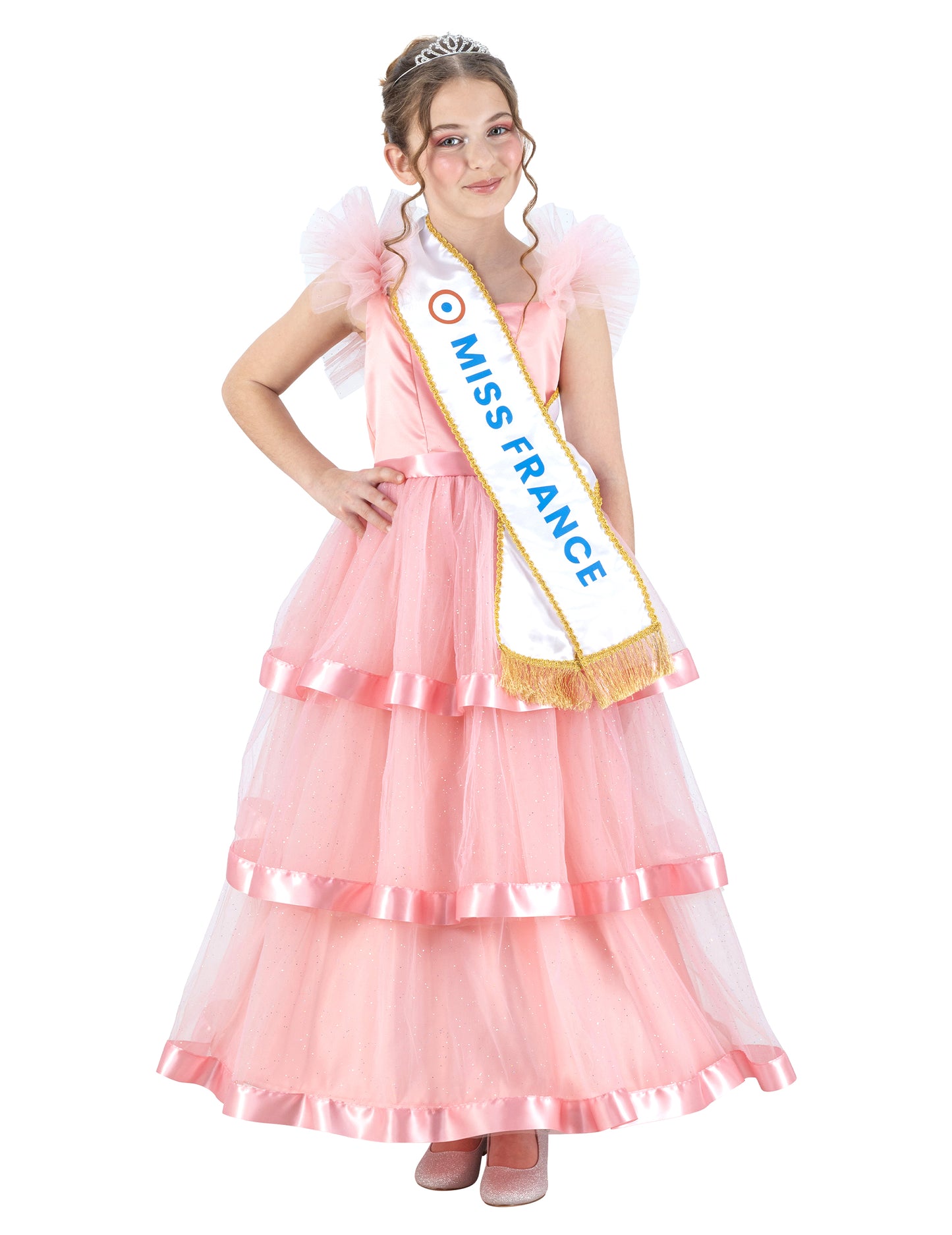 Kostým Ružové šaty Miss France™ pre dievčatá