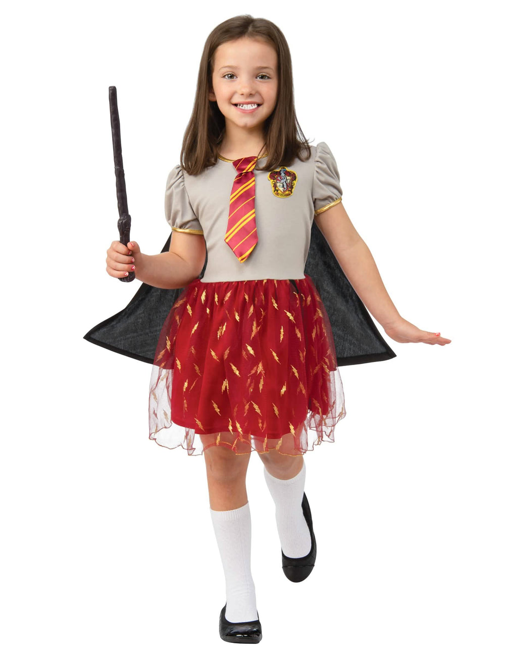 Kostým šaty tutu Gryffindor Harry Potter pre dievča sivá a červená s prútikom a plášťom