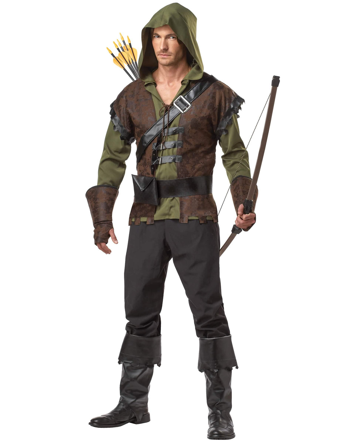 Kostým Robin Hood pre mužov zelená a hnedá s kapucňou