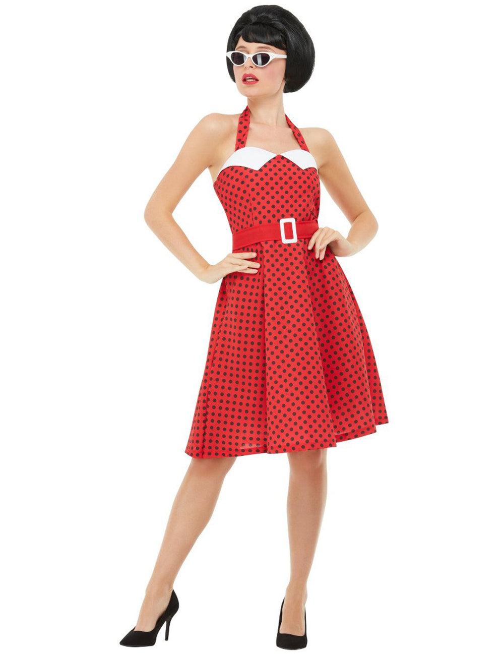 Déguisement rockabilly 50's pour femme rouge à pois noirs