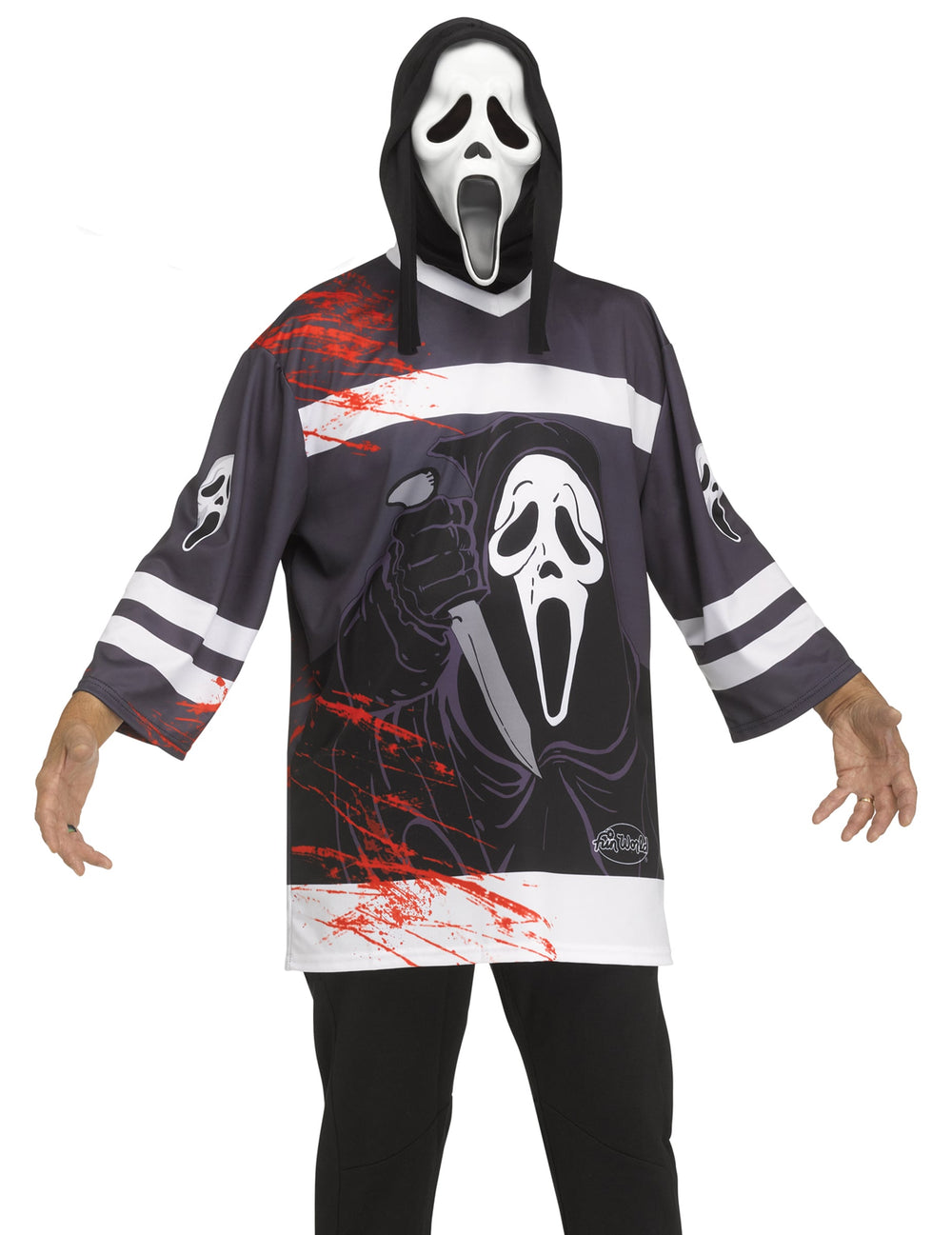 Déguisement Scream™ hockey pour adulte noir et blanc avec taches de sang