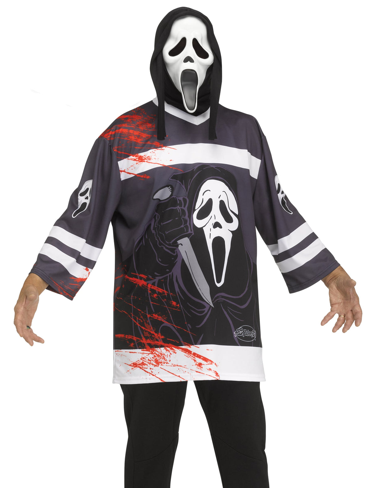 Déguisement Scream™ hockey pour adulte noir et blanc avec taches de sang