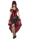 Déguisement séductrice vénitienne pour femme bordeaux et noir avec masque en dentelle