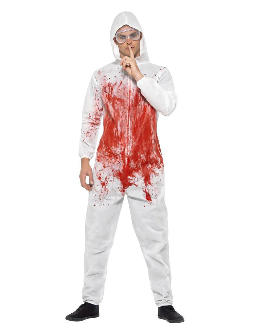 Déguisement de serial killer sanglant pour homme blanc avec taches de sang et lunettes