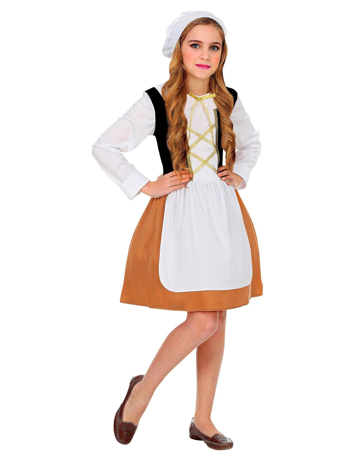 Vue de face du déguisement servante du Moyen-Age pour fille