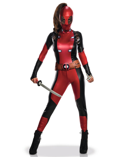 Déguisement sexy Lady Deadpool™ pour femme rouge et noir avec masque