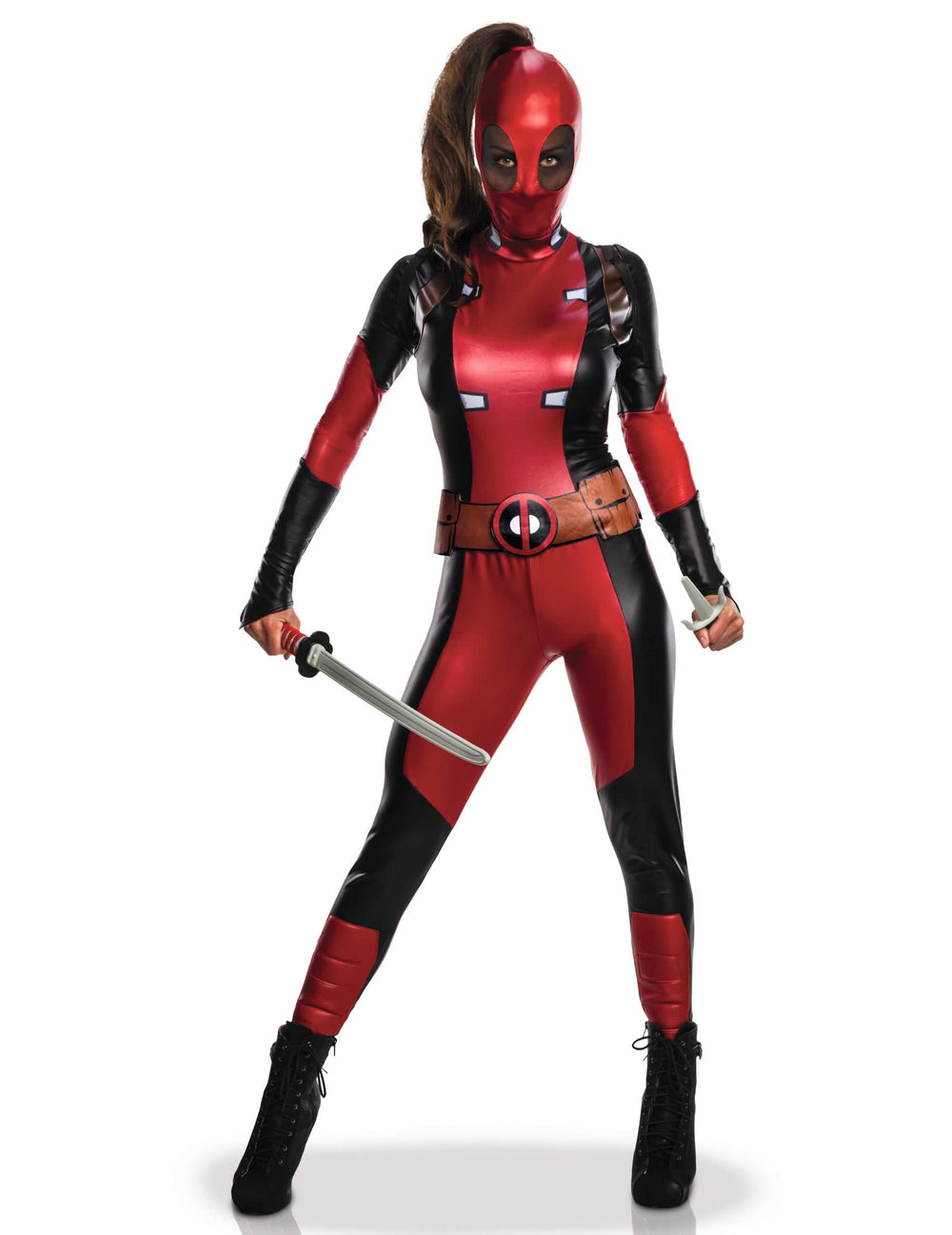 Sexi kostým Lady Deadpool pre ženu červená a čierna lesklý s maskou