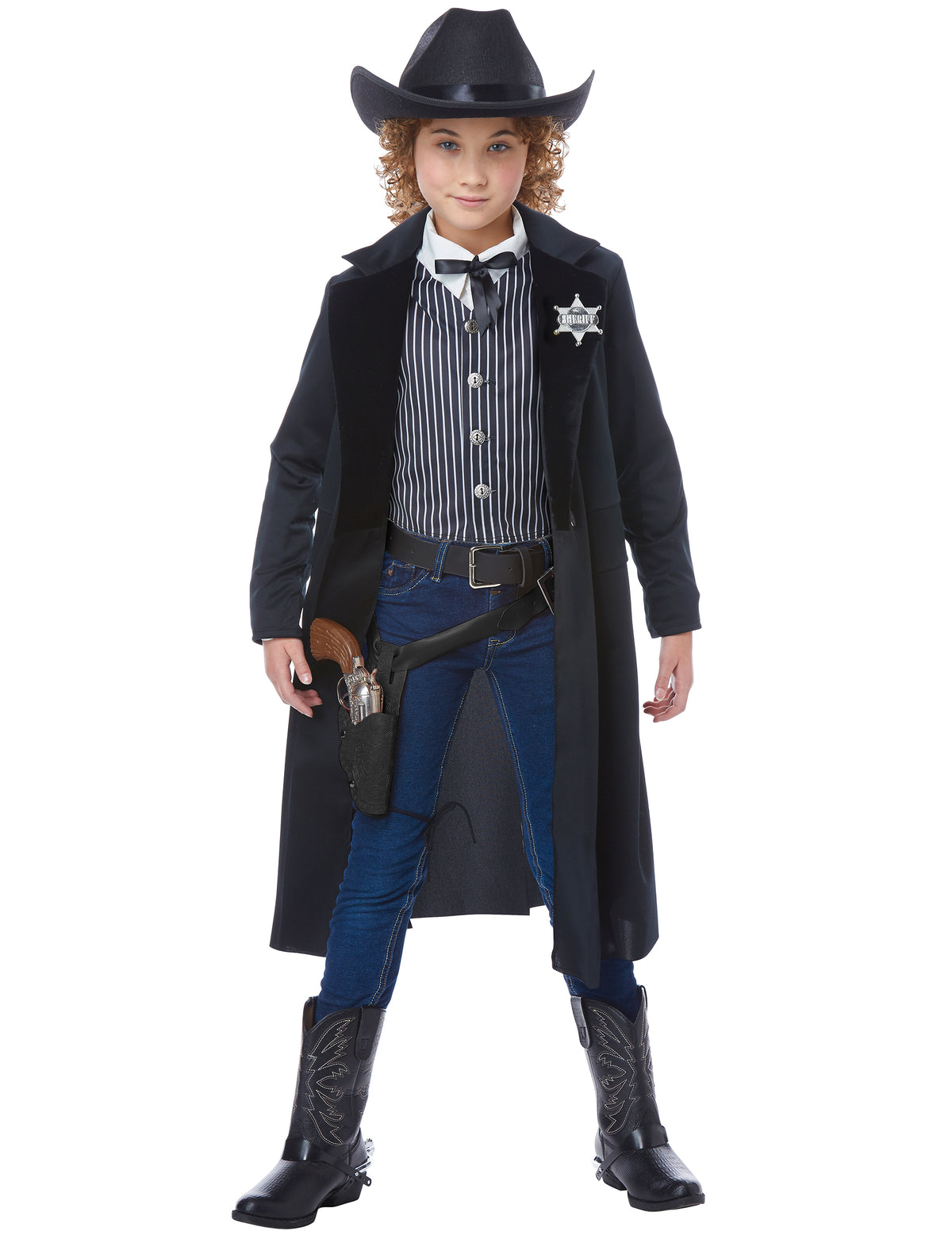 Accessoires de bandit avec pistolet et sac de banque du déguisement de shérif pour enfant