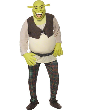 Déguisement Shrek pour homme vert et marron avec masque et pantalon à carreaux