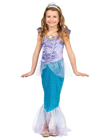 Déguisement sirène pour fille violet et turquoise avec étoile dorée et diadème