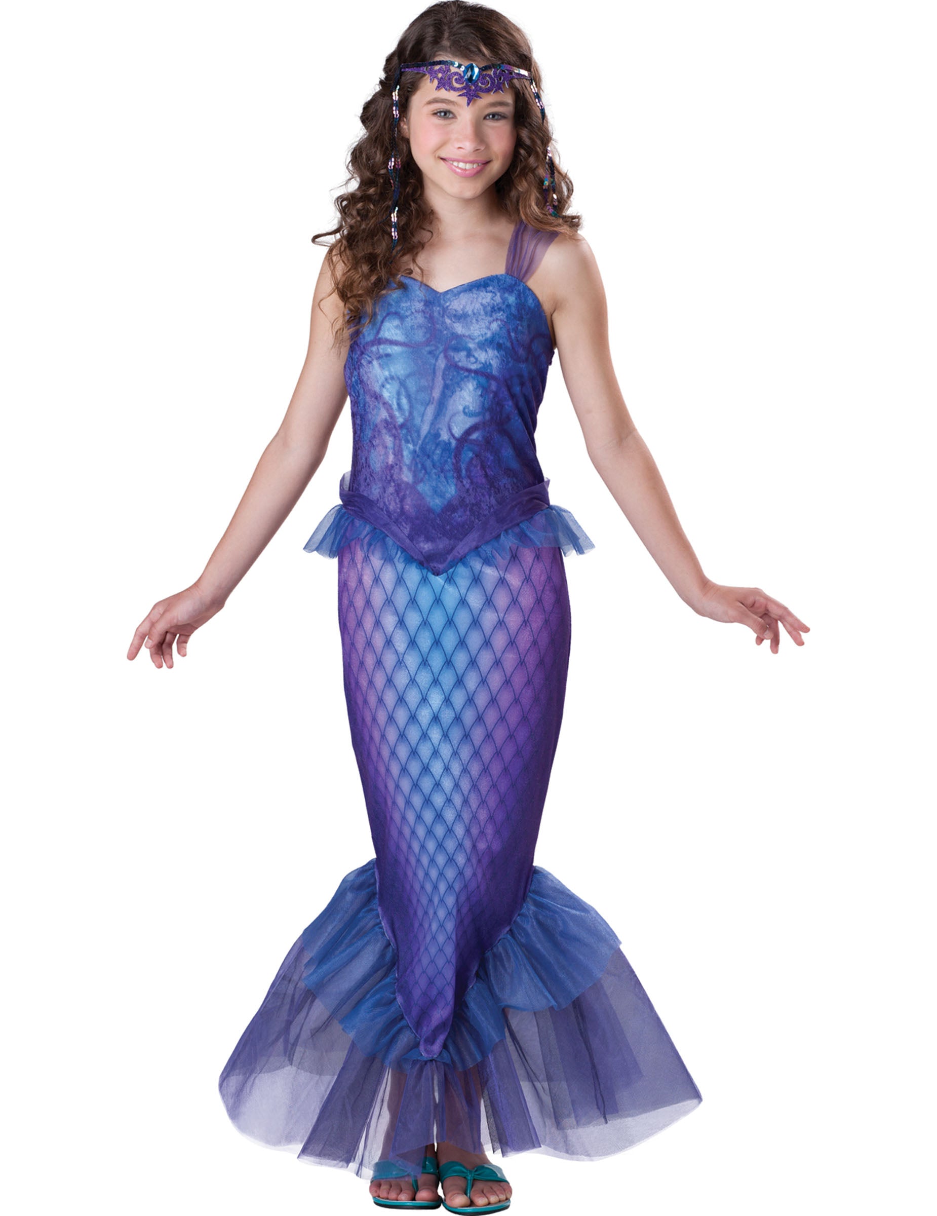Déguisement de sirène pour fille bleu et violet luxe avec bandeau