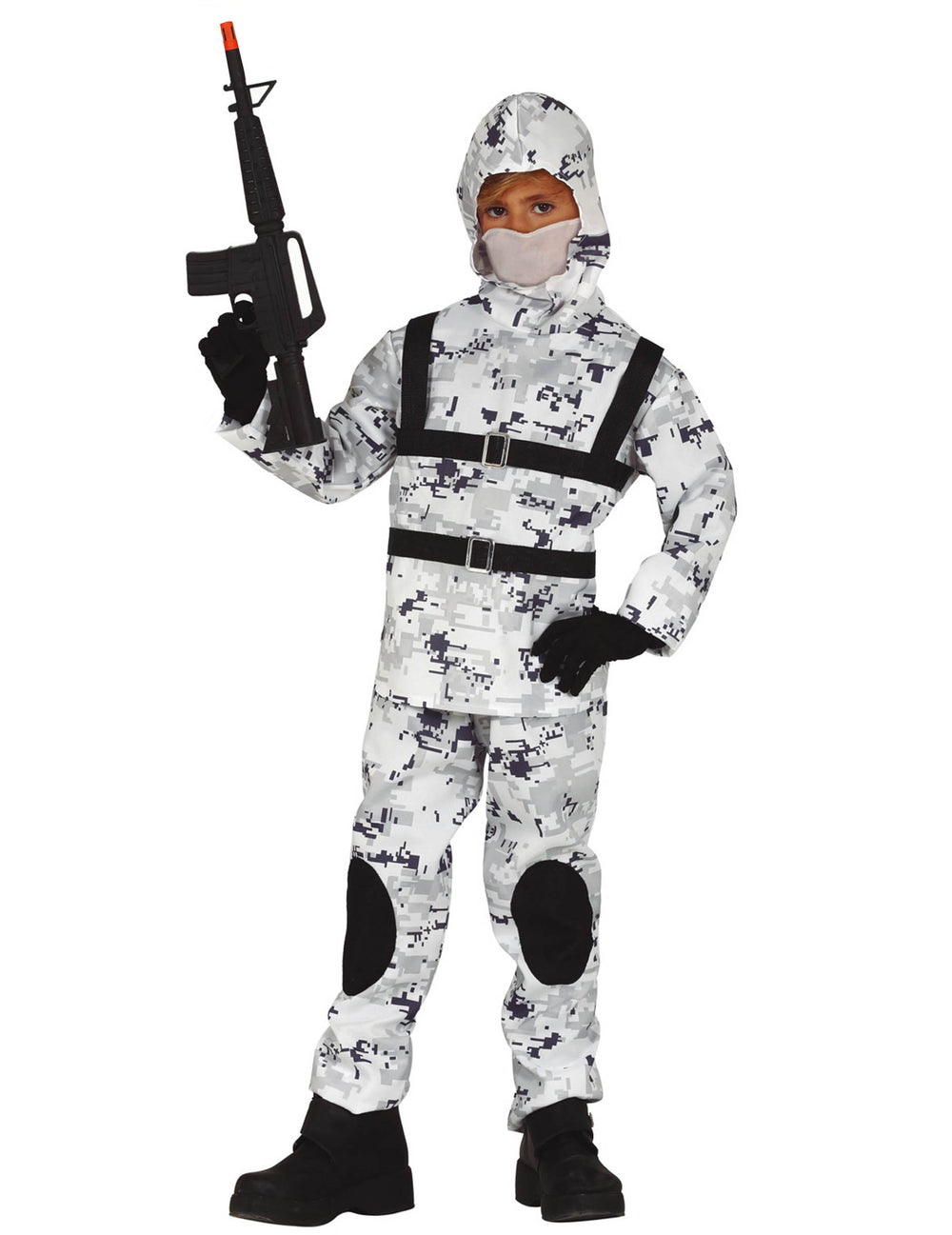 Déguisement soldat de l'arctique pour enfant camouflage blanc et gris