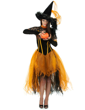Orange Halloween Lacewoman Witch Mas bude