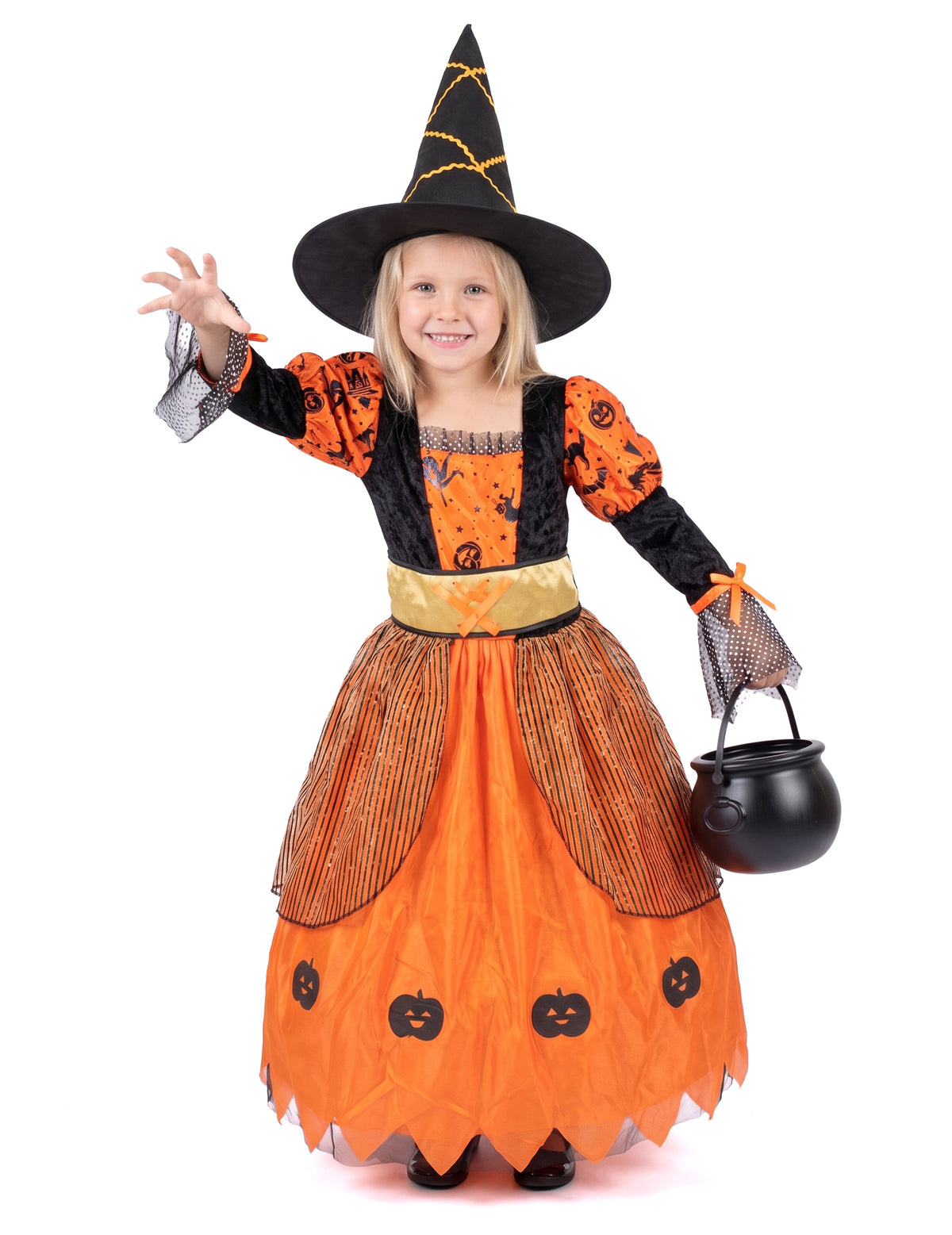 Oranžová halloweenská čarodejnica maskovanie