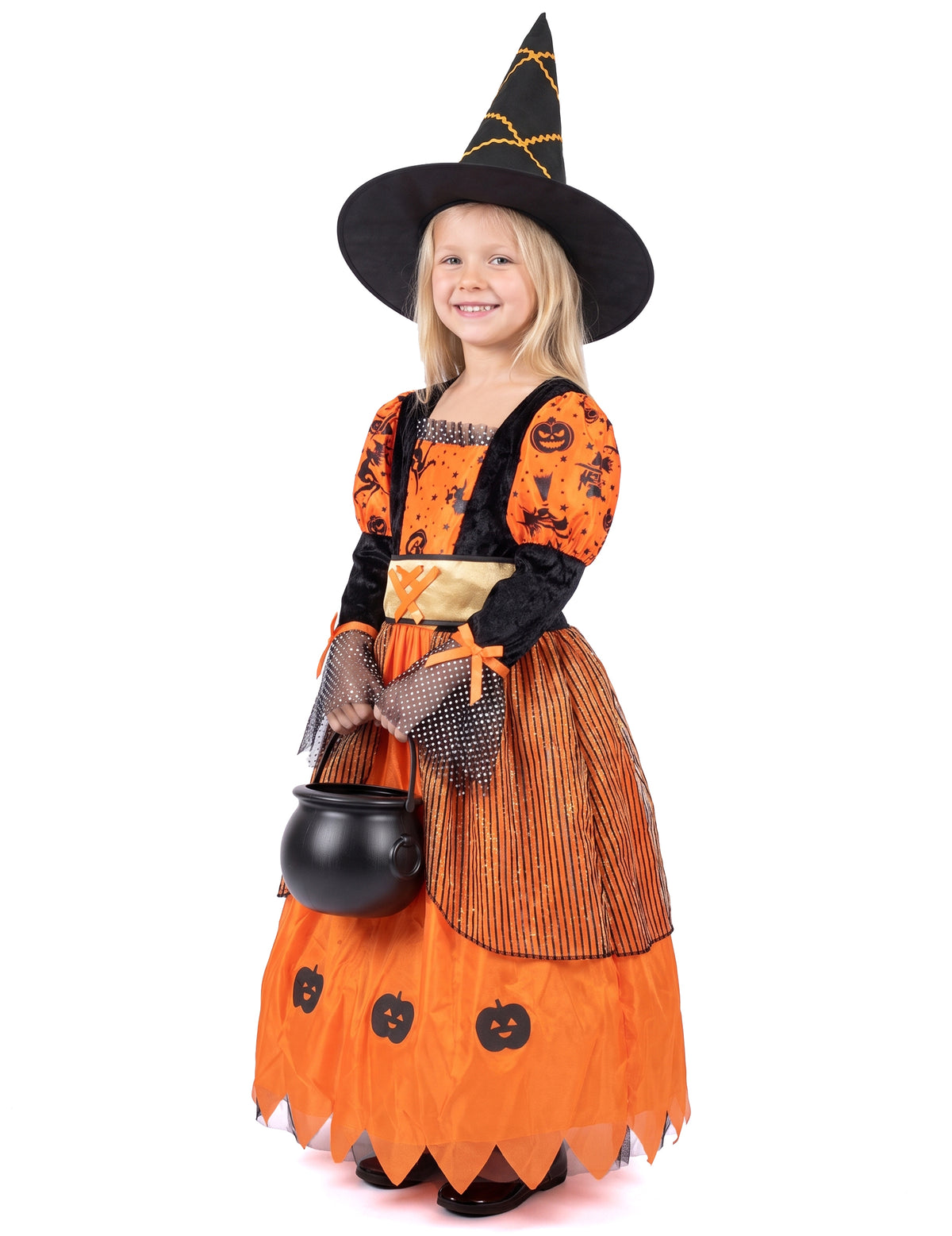 Oranžová halloweenská čarodejnica maskovanie