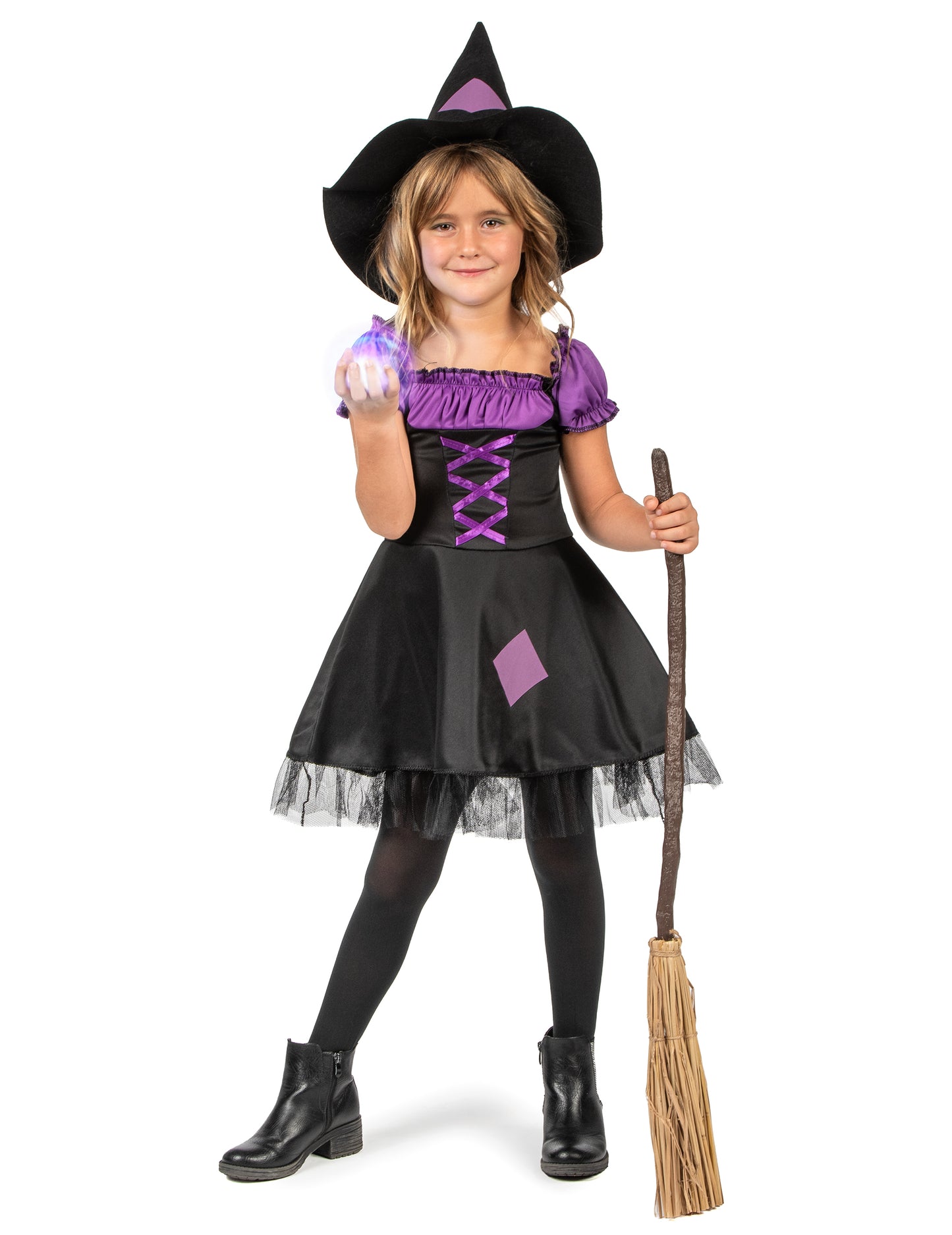 Pohľad s metlou na kostým čarodejnice pre dievčatá