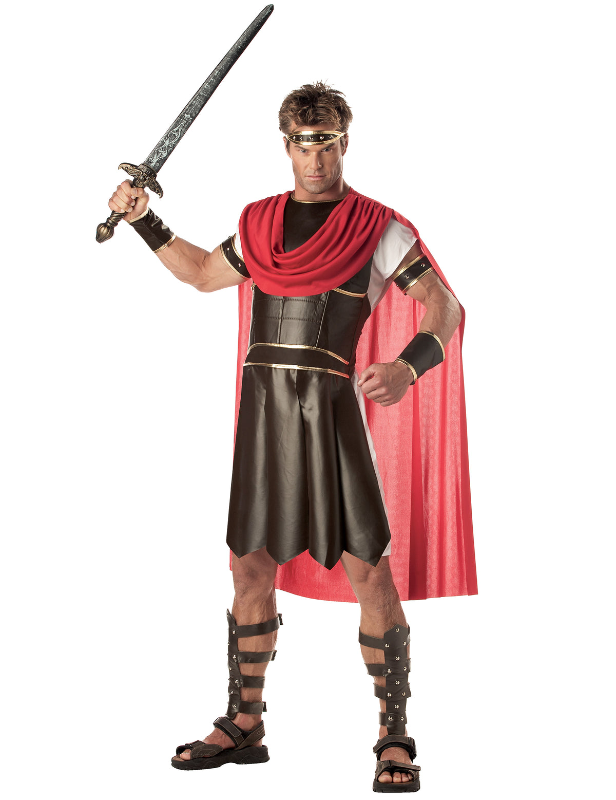 Déguisement de Spartacus pour homme noir et rouge avec cape
