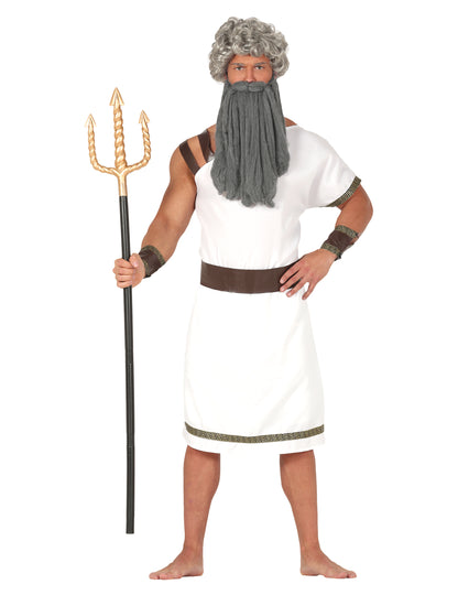 Déguisement spartan pour homme blanc avec trident et barbe grise