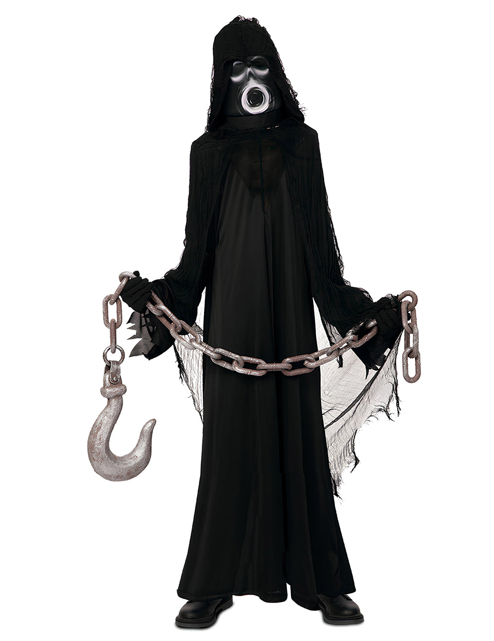 Déguisement Spectre pour enfant noir avec masque et chaîne à crochet