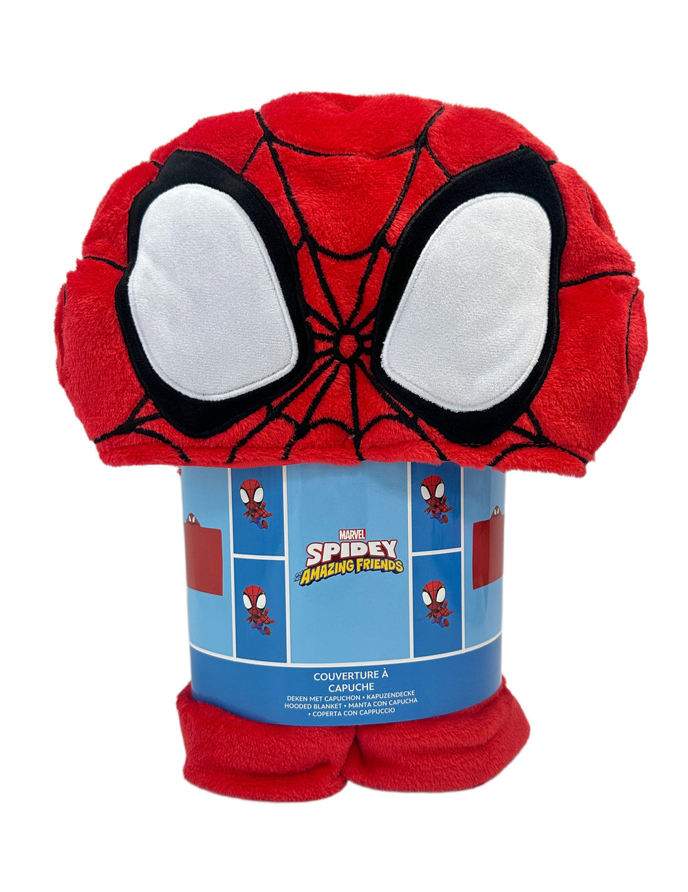 Vue du produit dans son emballage du déguisement plaid polaire à capuche Spidey et ses Amis