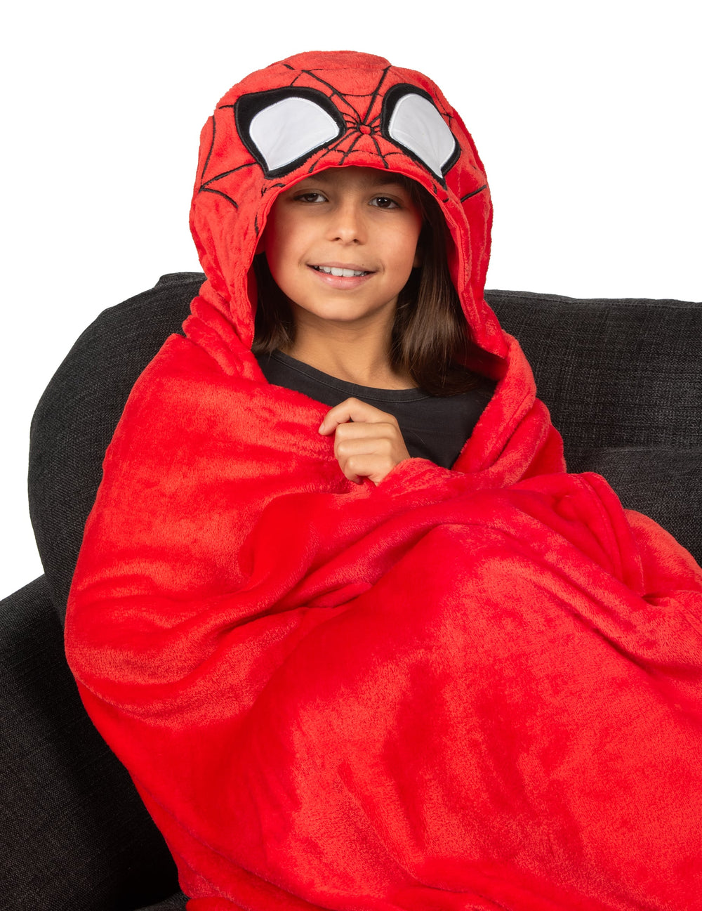 Enfant portant le déguisement plaid polaire à capuche Spidey et ses Amis
