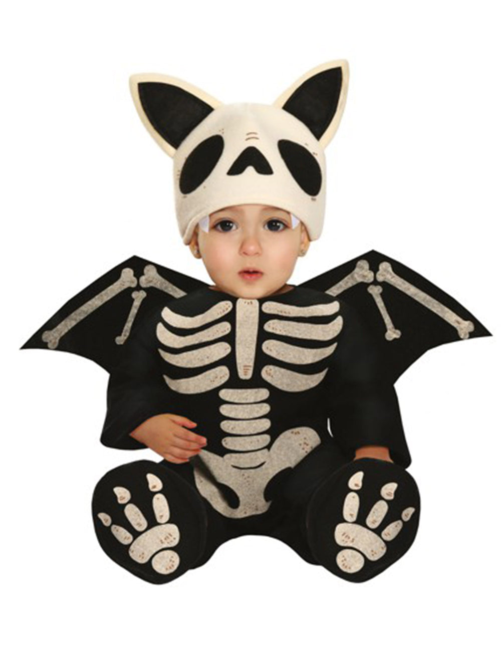 Déguisement squelette chauve-souris pour bébé noir et blanc avec ailes et bonnet