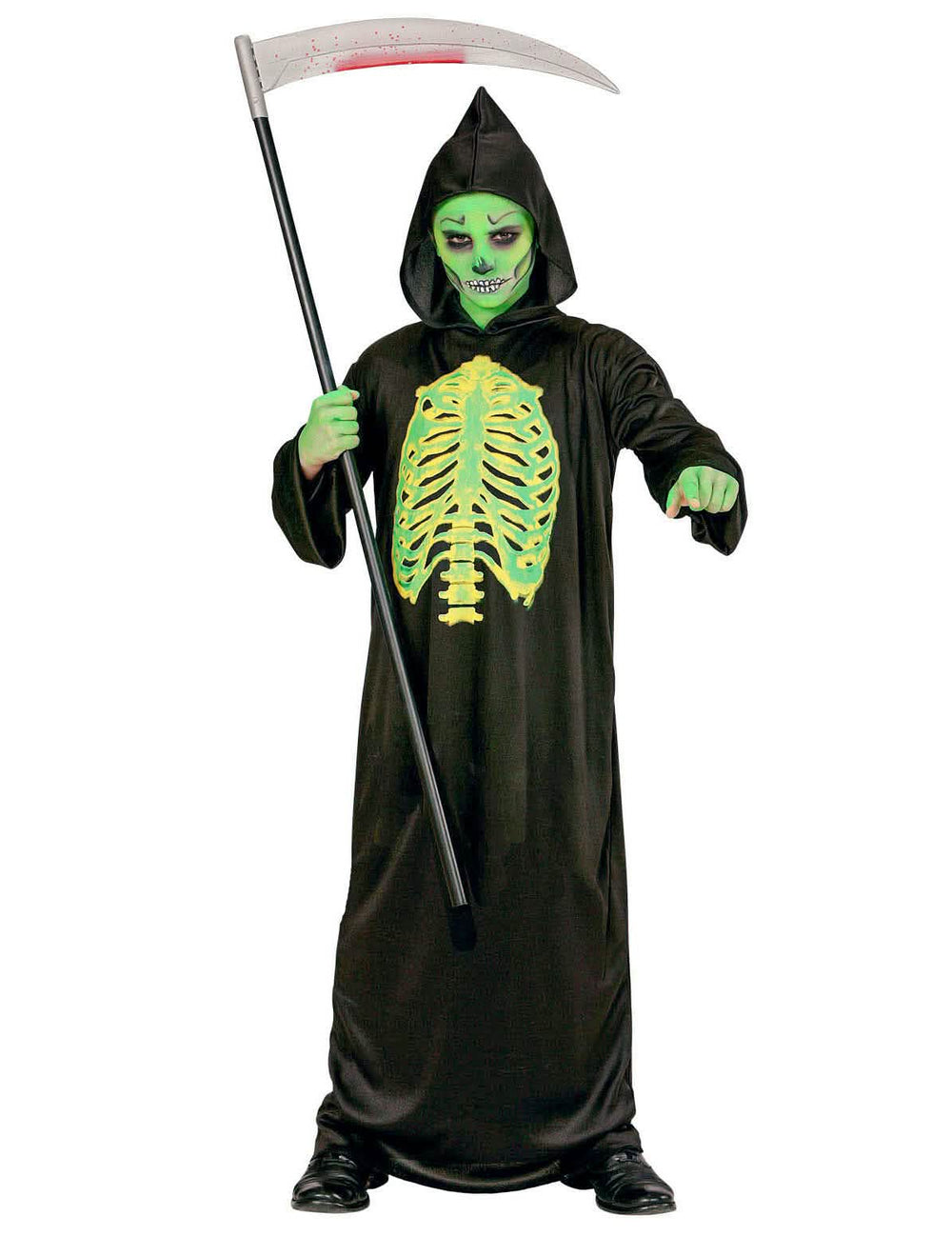 kostým kostry s vyvrhnutým bruškom halloween pre dieťa čierna a neón zelená