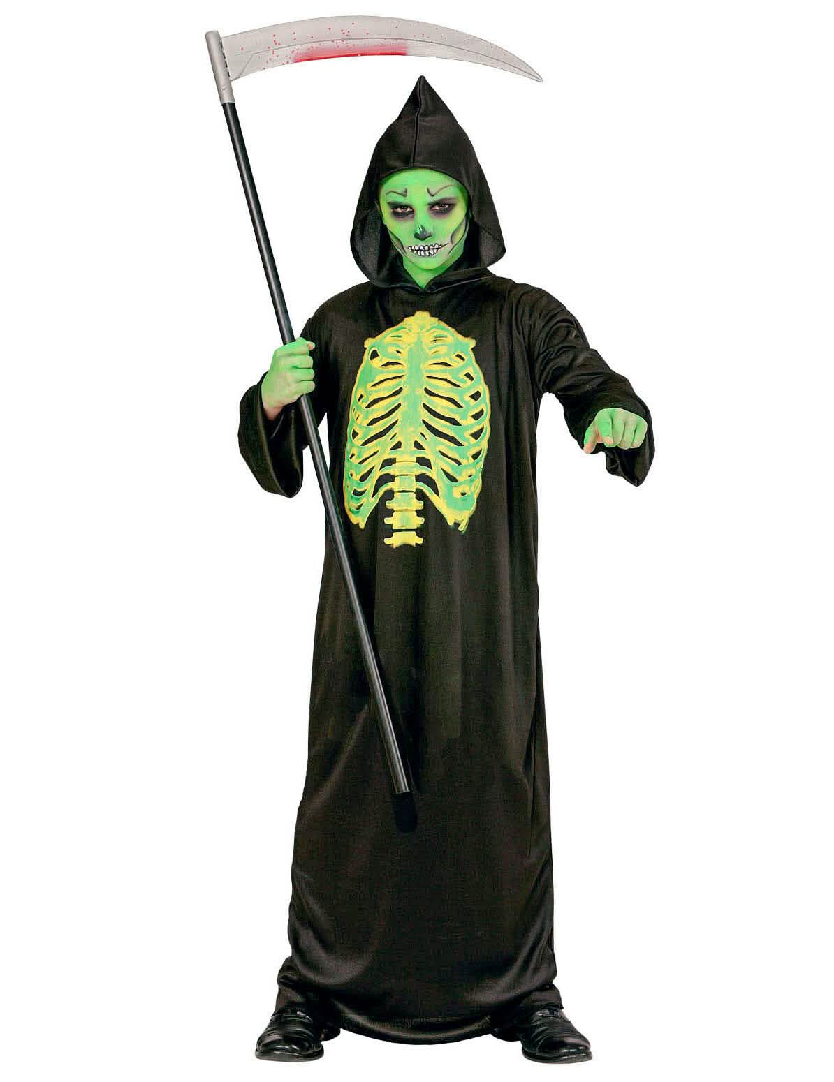 kostým kostry s vyvrhnutým bruškom halloween pre dieťa čierna a neón zelená