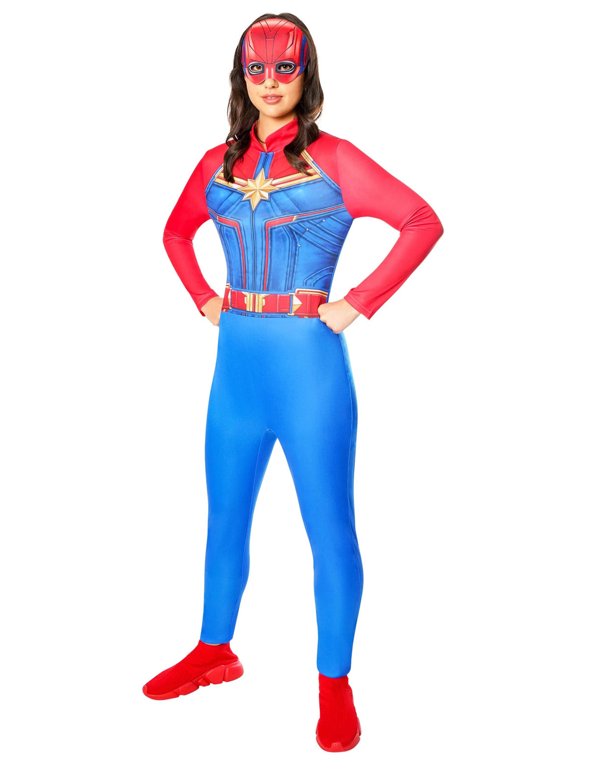 Vue de face du déguisement Captain Marvel pour femme