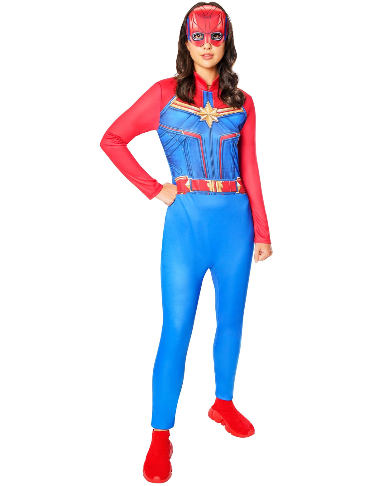 Vue d'ensemble du déguisement Captain Marvel pour femme