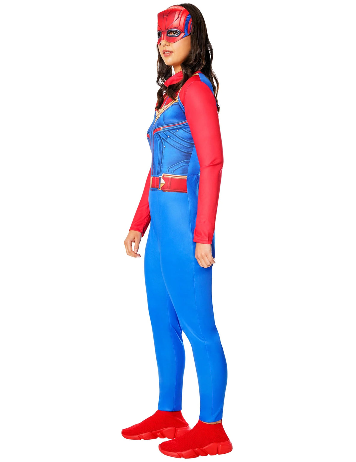 Vue de profil du déguisement Captain Marvel pour femme