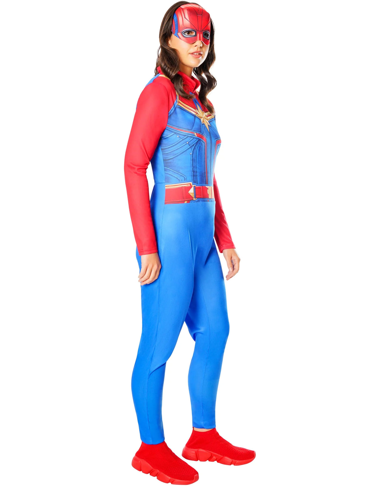 Déguisement Captain Marvel pour femme bleu et rouge avec masque