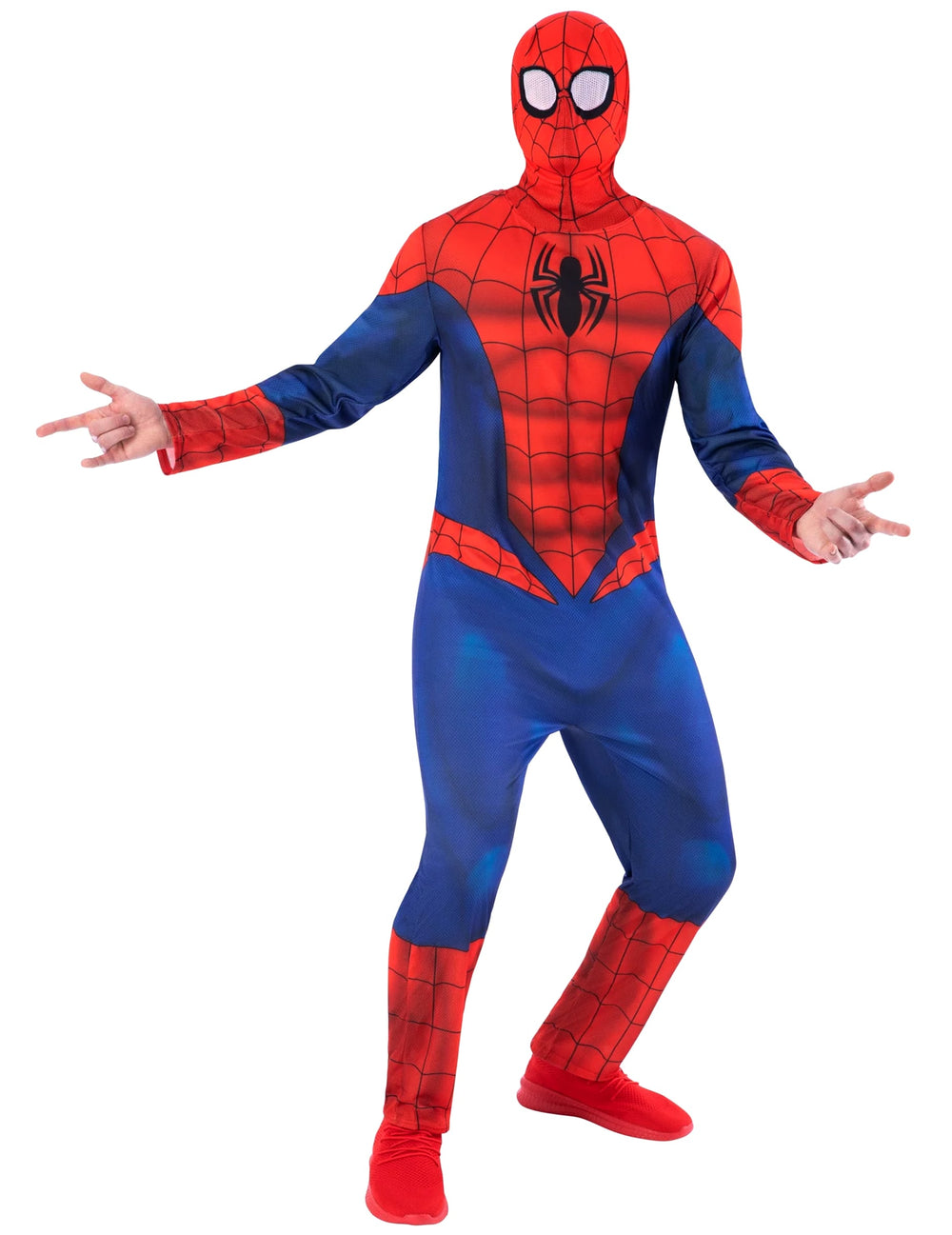 Déguisement standard Spiderman pour adulte bleu et rouge avec cagoule