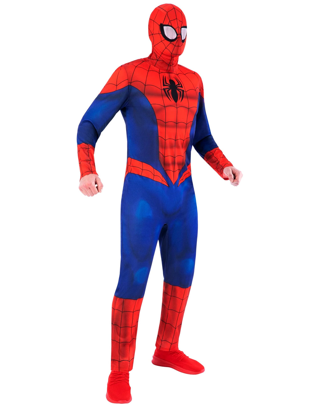 Vue de trois-quarts face du déguisement standard Spiderman pour adulte