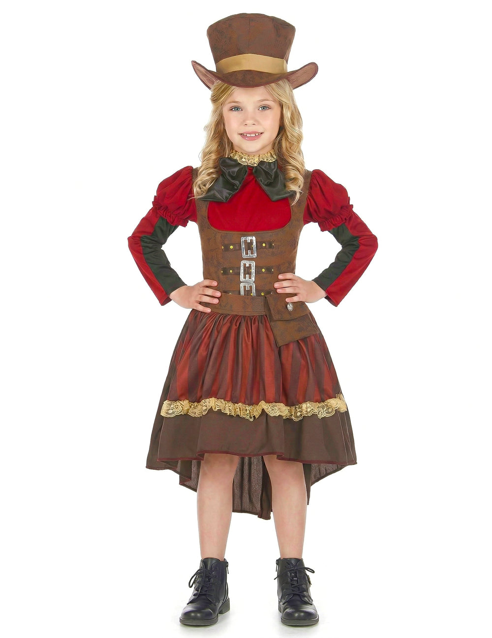 Vue de face du déguisement steampunk luxe pour fille