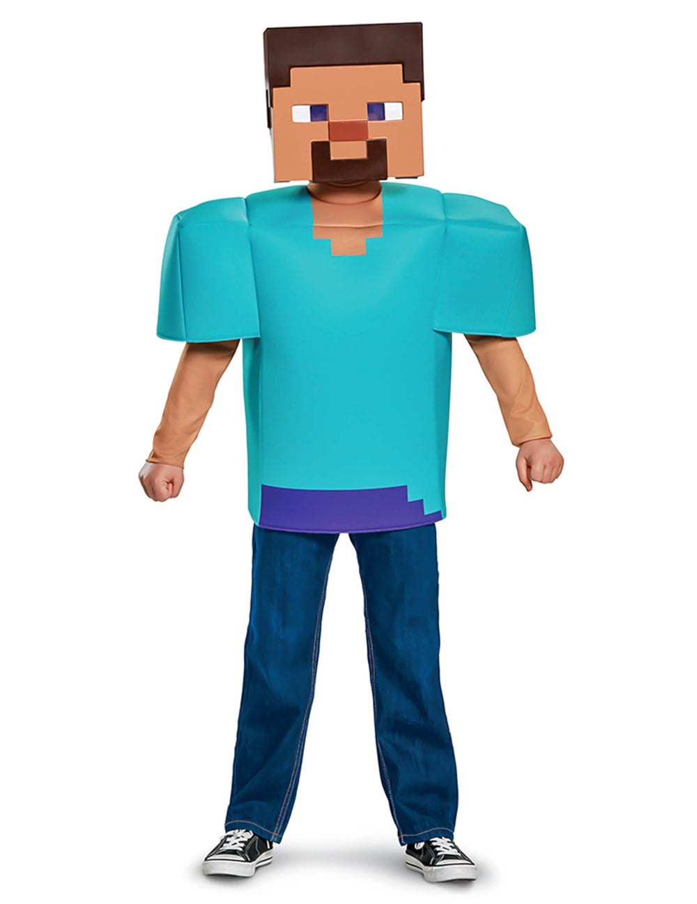 Pohľad spredu na klasický kostým Steve Minecraft