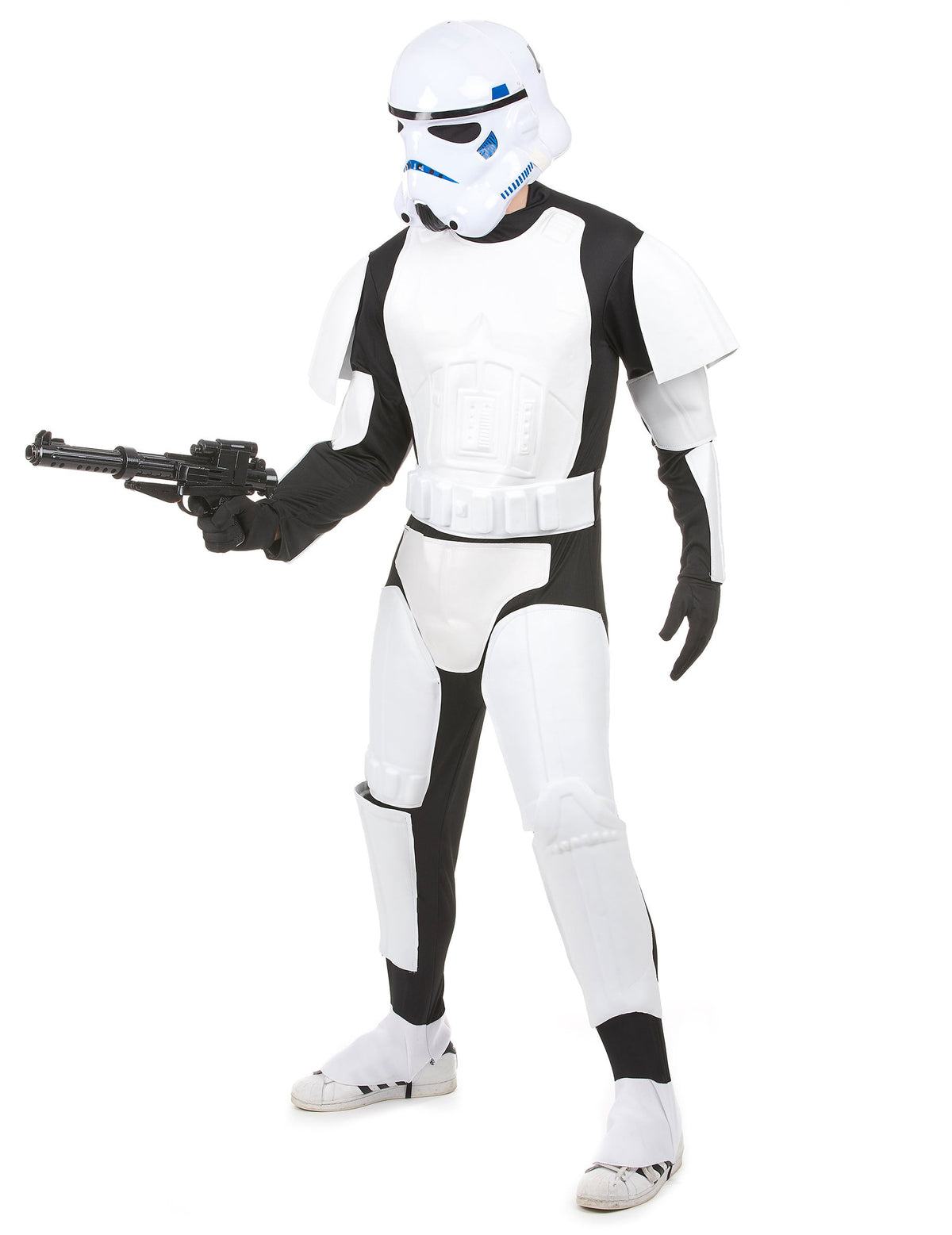 Vue de face avec blaster du déguisement luxe Stormtrooper Star Wars